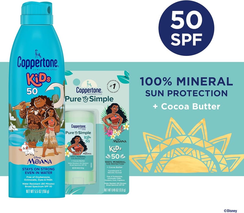 Coppertone Kids Sunscreen Spray SPF 50 and Pure & Simple Sunscreen Stick SPF 50 - Image 4