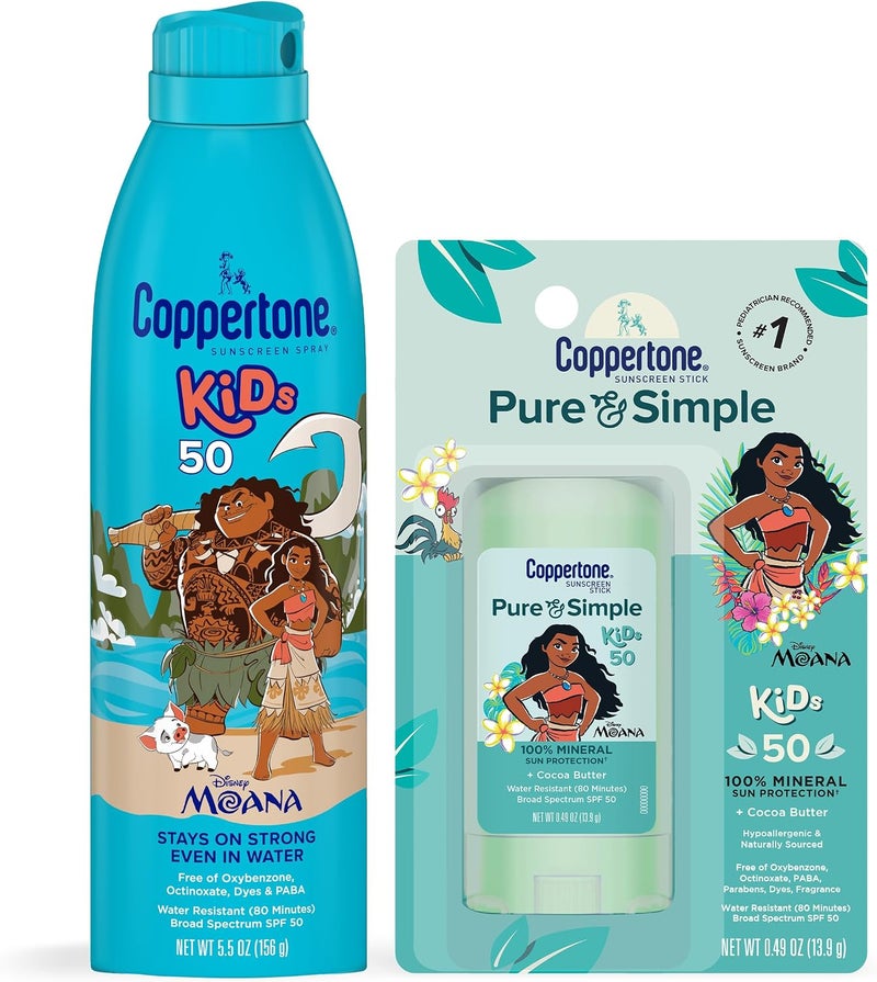 Coppertone Kids Sunscreen Spray SPF 50 and Pure & Simple Sunscreen Stick SPF 50 - Image 1