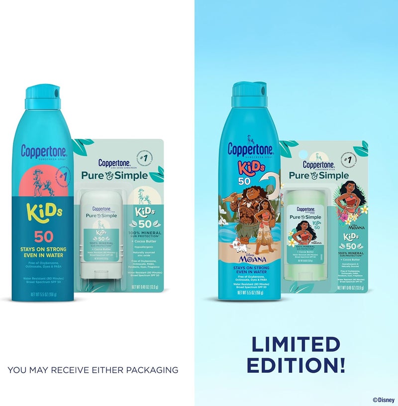 Coppertone Kids Sunscreen Spray SPF 50 and Pure & Simple Sunscreen Stick SPF 50 - Image 2