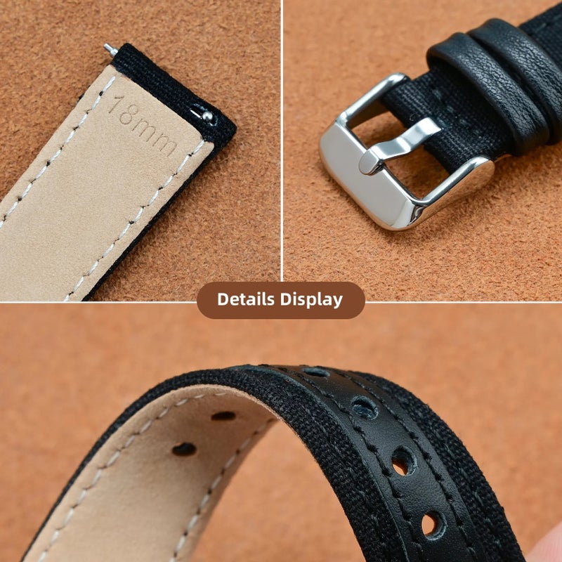 Bluejw New Style 2-in-1 Leather and Nylon Watch Band Strap – Replace the Watch Strap for Samsung & Seiko – Available in 18mm, 20mm, 22mm, 24mm - Image 4