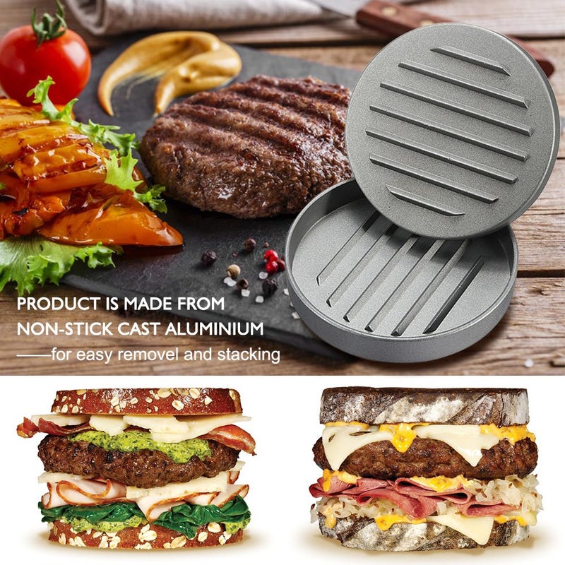 FineGood Non-Stick Burger Press, Patty Maker Aluminum Patty Mold for BBQs Housemade Hamburger - Silver - Image 4