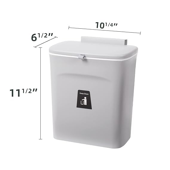 waqif Kitchen Cabinet Door Hanging Trash Can With Lid, 2.4 Gal, Small Under Sink Garbage Can For Restroom, Bathroom, Rv Kitchen Trash Bin, Wall Mounted Counter Waste Compost Bin, Plastic, Open-Top - Image 4
