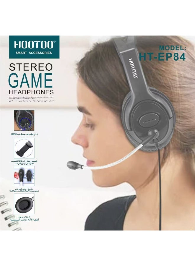 HooToo Gaming headset designed for gamers. headphones with high-quality stereo sound for Sony. Gaming headphones with a microphone frequency of 52+2dB. Wired headphones with clear sound. Gaming headphones with an AUX port. headphones with a foldable headband design. Gaming headphones designed by the HOOTOO brand, model HT-EP84.  - Image 3