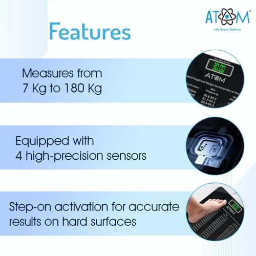 Atom Digital Electronic Personal Body Weighing Scale | 6mm Thick Glass and Large LCD Display | Electronic Weighing Scale with Tempered Glass | Atom AL 610 Personal Scale - Image 4