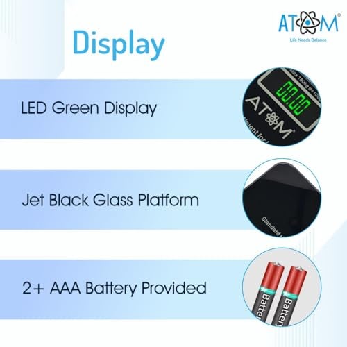 Atom Digital Electronic Personal Body Weighing Scale | 6mm Thick Glass and Large LCD Display | Electronic Weighing Scale with Tempered Glass | Atom AL 610 Personal Scale - Image 3