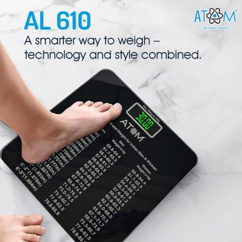 Atom Digital Electronic Personal Body Weighing Scale | 6mm Thick Glass and Large LCD Display | Electronic Weighing Scale with Tempered Glass | Atom AL 610 Personal Scale - Image 2