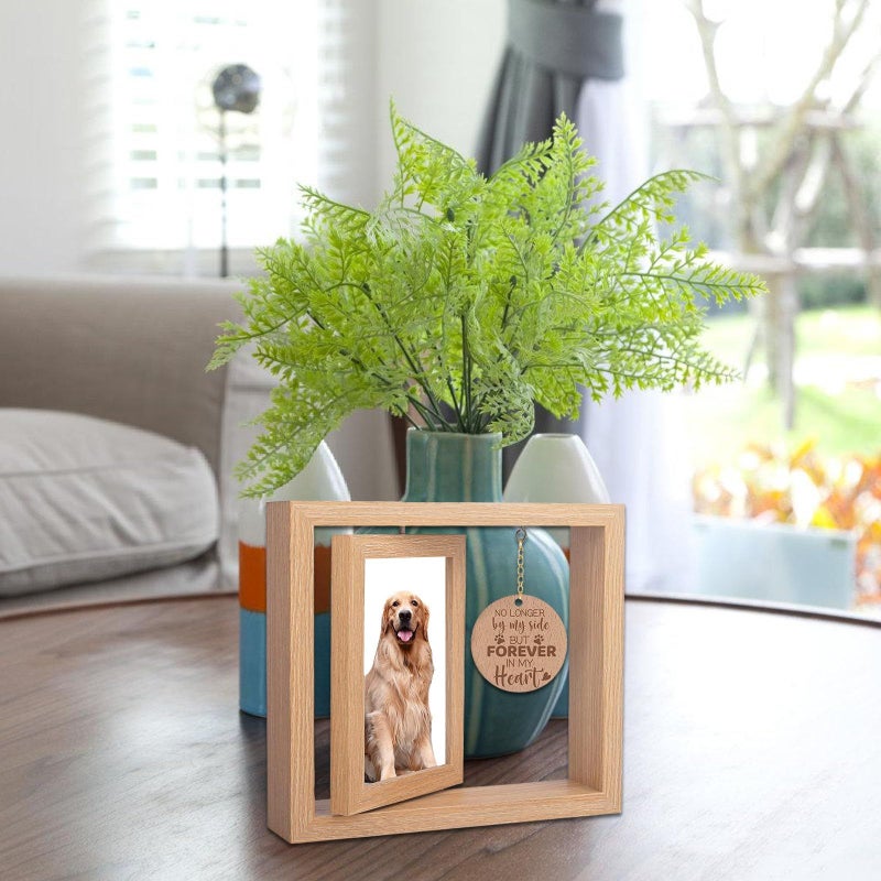 Rotating Wooden Memorial Picture Frame For Pet Loss Sympathy Holds 4x6 Inch Photo - Image 3