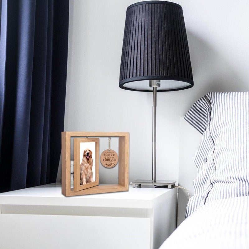 Rotating Wooden Memorial Picture Frame For Pet Loss Sympathy Holds 4x6 Inch Photo - Image 5