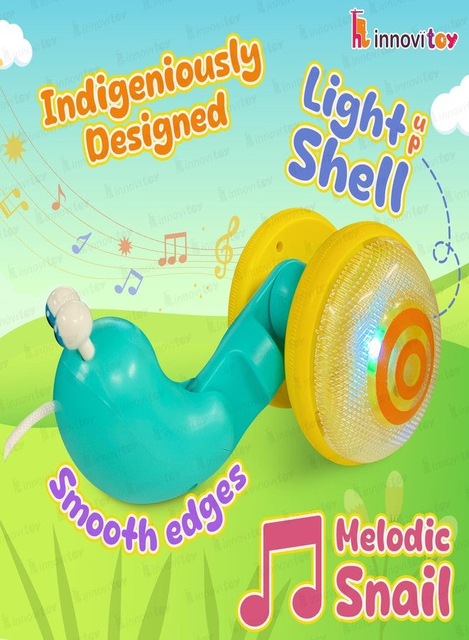 Innovitoy Pull Along Snail Baby Toys 6-12 Months | String Attached Wiggle Motion Toy Encourages Walking | Music, Light, Rope | BPA Free Toddler Gift Set - Made in India (Yellow Teal) - Image 3