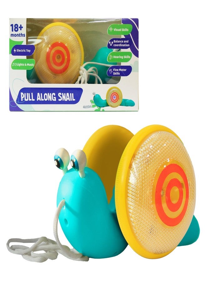 Innovitoy Pull Along Snail Baby Toys 6-12 Months | String Attached Wiggle Motion Toy Encourages Walking | Music, Light, Rope | BPA Free Toddler Gift Set - Made in India (Yellow Teal) - Image 1