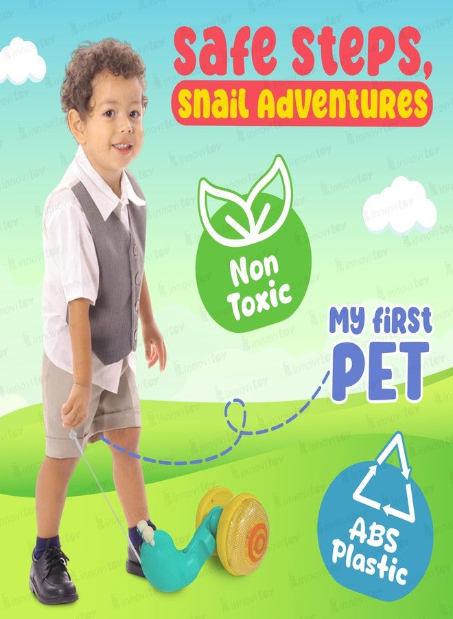 Innovitoy Pull Along Snail Baby Toys 6-12 Months | String Attached Wiggle Motion Toy Encourages Walking | Music, Light, Rope | BPA Free Toddler Gift Set - Made in India (Yellow Teal) - Image 5