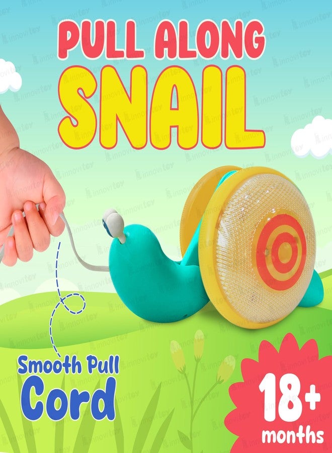 Innovitoy Pull Along Snail Baby Toys 6-12 Months | String Attached Wiggle Motion Toy Encourages Walking | Music, Light, Rope | BPA Free Toddler Gift Set - Made in India (Yellow Teal) - Image 2