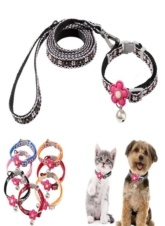 WeimoMonkey Black Dog Collar with Bell Leash Set, Nylon Basic Small Dog Collar Boy Floral Print for XXS XS S Dog Kitten Pet Animal Tiny - Image 1