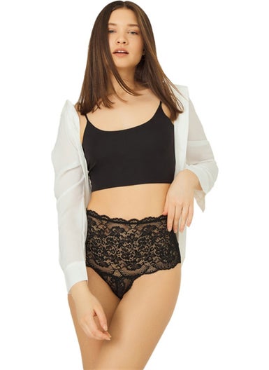 COTTONHILL Black Lace Elastic Detailed High Waist Women's Thong Panties  - Image 1
