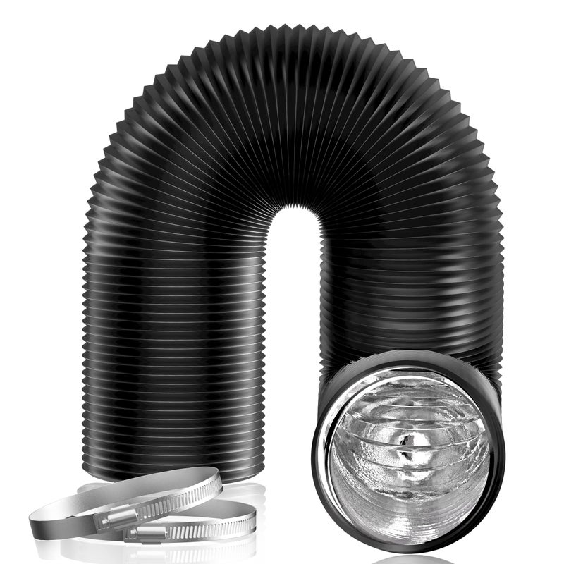 Hon&Guan 3 inch 16 FT Long Air Ducting, Heavy-Duty Four-Layer Protection Dryer Vent Hose for Heating Cooling Ventilation and Exhaust-with 2 Clamps, Black - Image 1