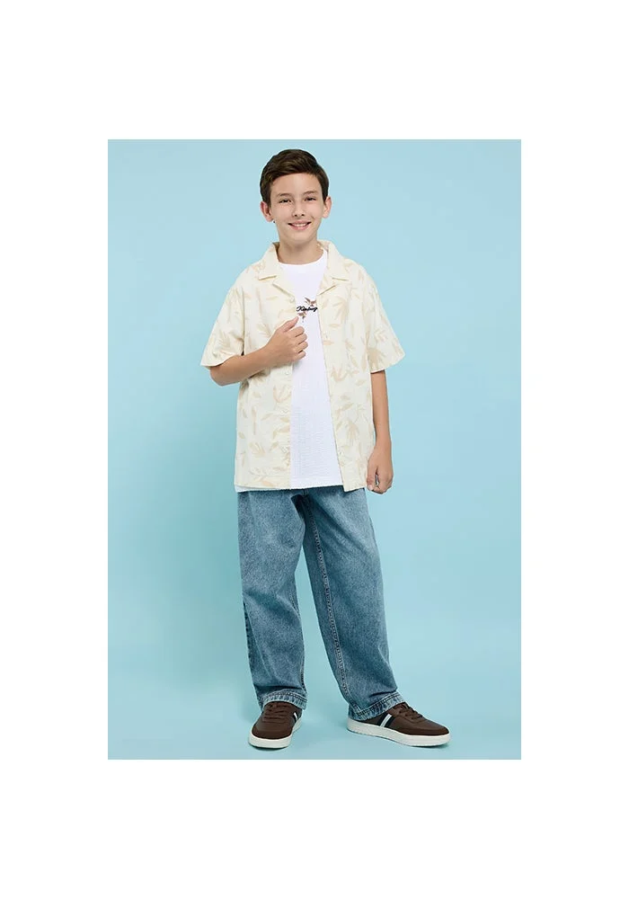 أر أند بي Patterned Shirt with Revere Collar & Short Sleeves