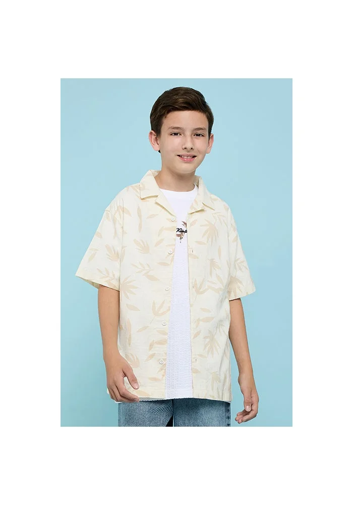 أر أند بي Patterned Shirt with Revere Collar & Short Sleeves