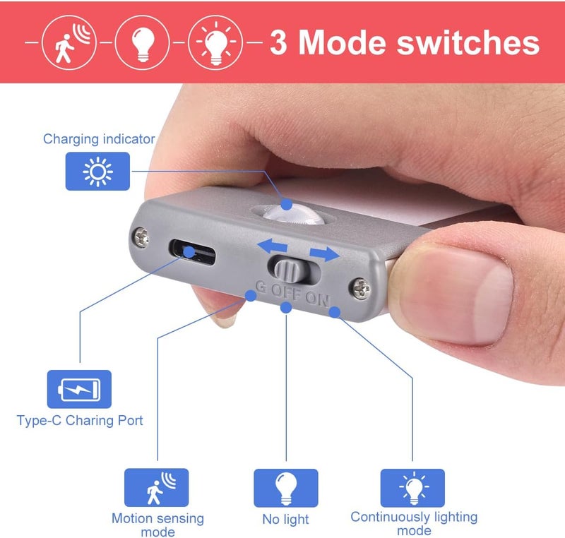 LEPOTEC 30-LED Motion Sensor Cabinet Light,Magnetic Motion Activated Under Counter Closet Lighting, Wireless USB Rechargeable Kitchen Cupboard Night Lights,Motion Activated Light Bar-2Pack - Image 3