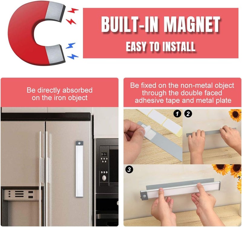 LEPOTEC 30-LED Motion Sensor Cabinet Light,Magnetic Motion Activated Under Counter Closet Lighting, Wireless USB Rechargeable Kitchen Cupboard Night Lights,Motion Activated Light Bar-2Pack - Image 5