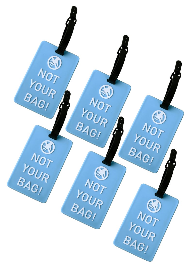 Cuisine Art Luggage Tag with Name ID Card, Personalized Identifier ID Labels, Flexible PVC Travel Tags, Secure Travel Luggage Labels for Baggage, Suitcase Tag  – "Not Your Bag" Text, Light Blue 6-Piece Set - Image 1