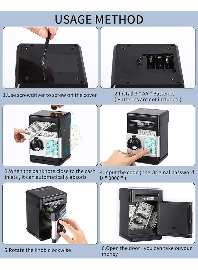 إيروريكس بنك نقود إلكتروني للأطفال خزنة رقمية مع قفل دبوس بنك موسيقى مع ملصقات صناديق نقود رقمية للأطفال خزنة نقود رقمية كبيرة مع ملصقات لطيفة متعددة الألوان - Image 5