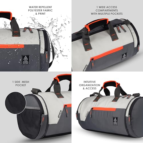 Gear Cross Training 9"/29L Large Water Resistant Duffle Bag | Travel Bag | Gym Bag for Men & Women (Grey - Orange) - Image 2