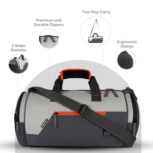 Gear Cross Training 9"/29L Large Water Resistant Duffle Bag | Travel Bag | Gym Bag for Men & Women (Grey - Orange) - Image 3