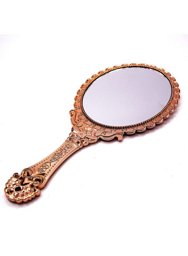 XPXKJ مرآة يدوية عتيقة بمقبض، مرآة مكياج، مرايا سفر (بيضاوية وردية ذهبية) - Image 1