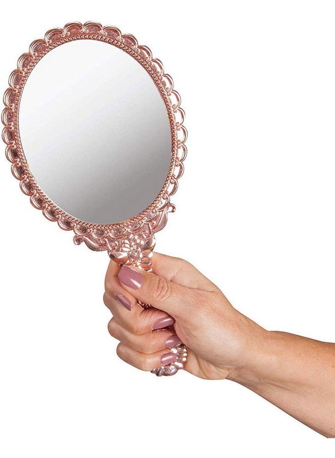 XPXKJ مرآة يدوية عتيقة بمقبض، مرآة مكياج، مرايا سفر (بيضاوية وردية ذهبية) - Image 3