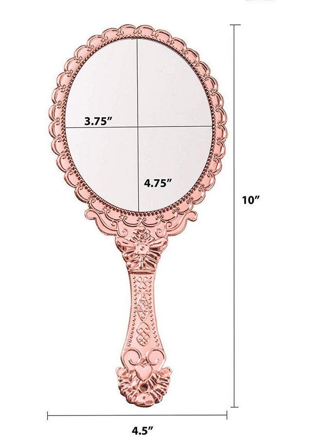 XPXKJ مرآة يدوية عتيقة بمقبض، مرآة مكياج، مرايا سفر (بيضاوية وردية ذهبية) - Image 5