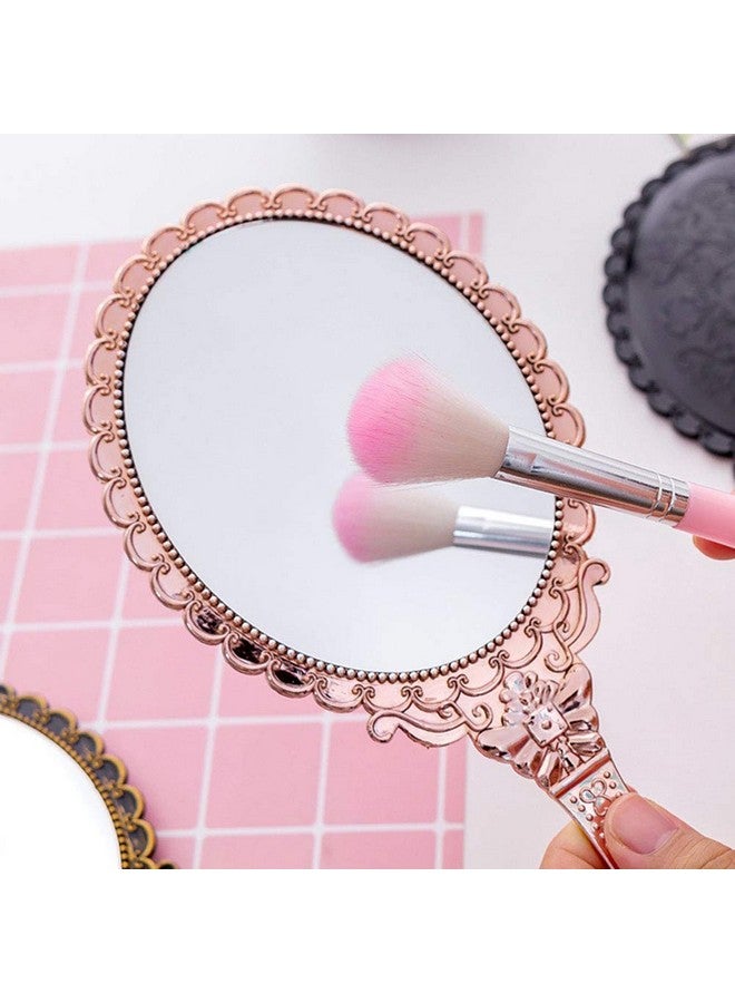 XPXKJ مرآة يدوية عتيقة بمقبض، مرآة مكياج، مرايا سفر (بيضاوية وردية ذهبية) - Image 4