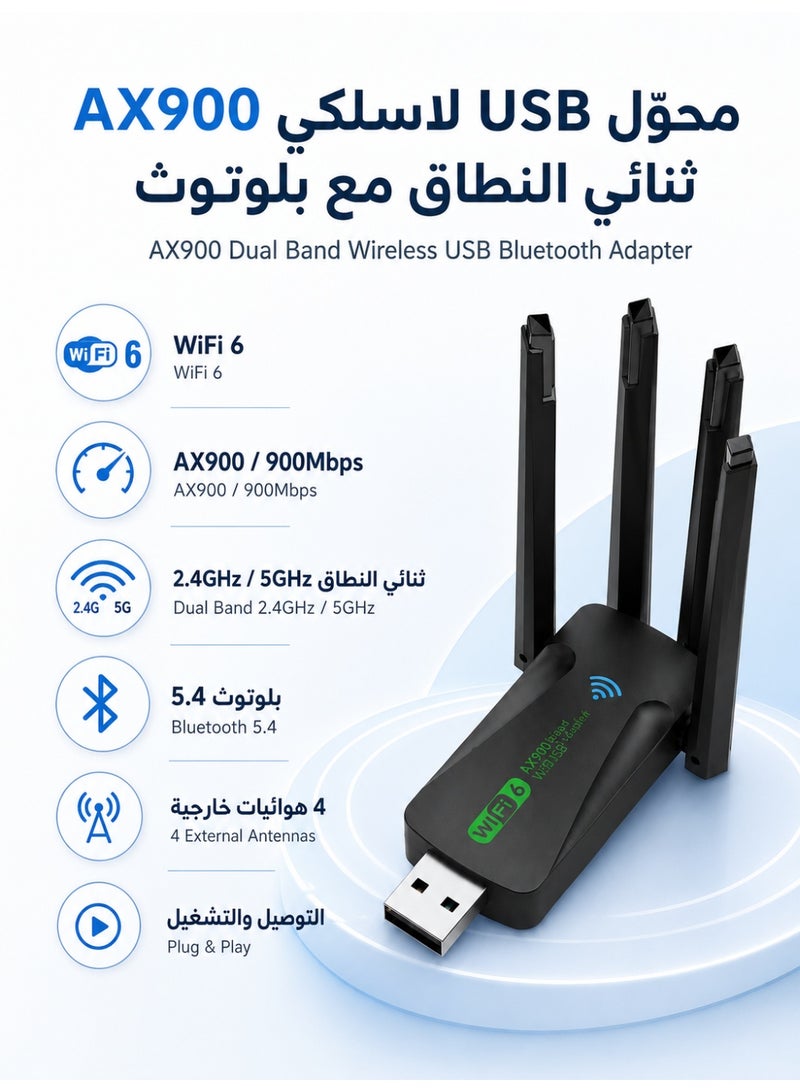 زابلين  محول USB WiFi6 بلوتوث - مستقبل شبكة لاسلكية ثنائي النطاق 900 ميجابت/ثانية بتردد 2.4 جيجاهرتز و5 جيجاهرتز، بلوتوث 5.4، 4 هوائيات خارجية، متوافق مع الحاسوب/الجهاز المكتبي/اللاب توب، يعمل مع ويندوز 10/11، توصيل وتشغيل فوري - Image 2