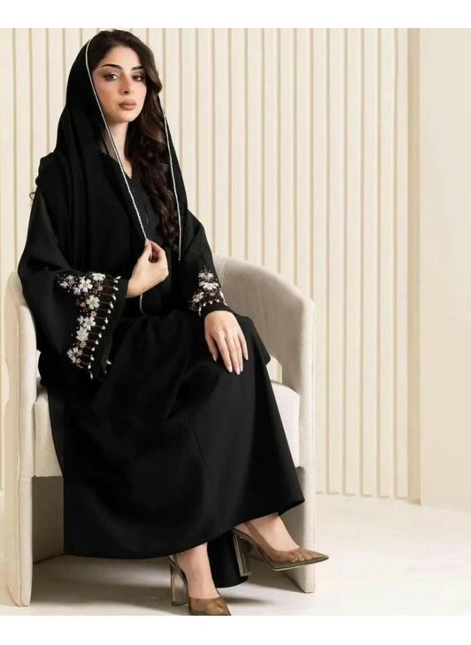 Black Abaya with Beautiful Handwork on Sleeves – Elegant Emirati Style for Women