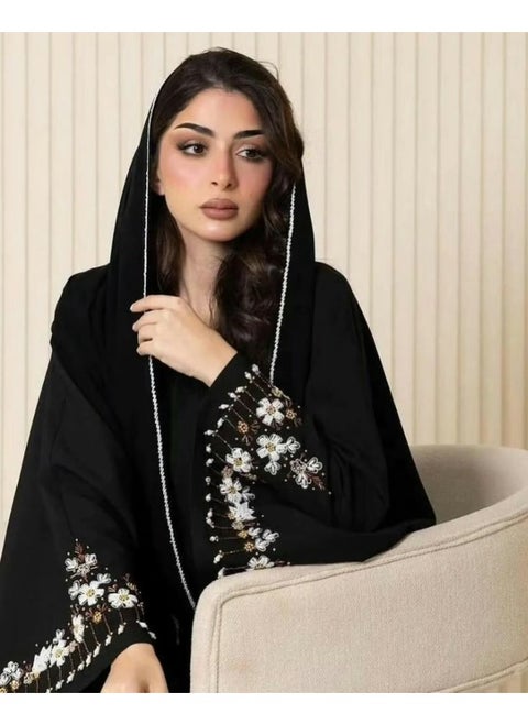 Black Abaya with Beautiful Handwork on Sleeves – Elegant Emirati Style for Women