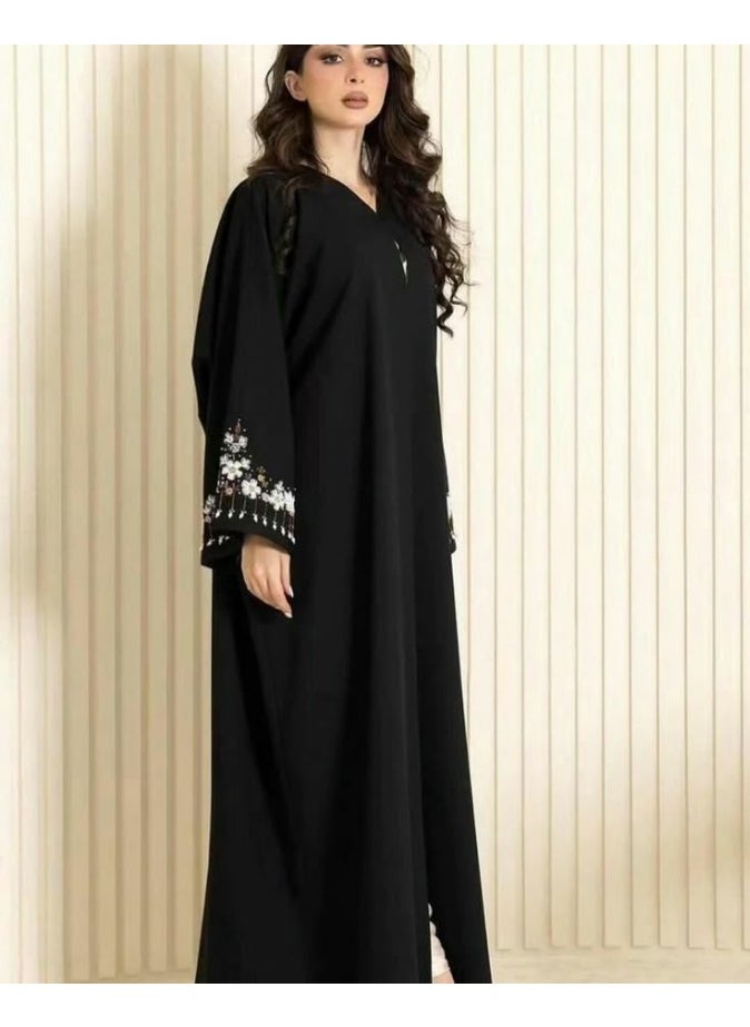 Black Abaya with Beautiful Handwork on Sleeves – Elegant Emirati Style for Women