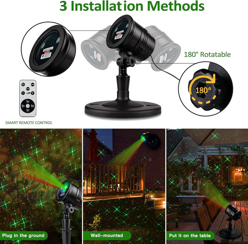 YINUO LIGHT أضواء بروجيكتور عيد الميلاد الخارجية، أضواء ليزر عيد الميلاد LED، بقعة ضوء المناظر الطبيعية، عرض نجوم حمراء وخضراء، مقاومة للماء مع أنماط زخرفية للتحكم عن بعد للداخل والخارج، حديقة، فناء، جدار، عطلة - Image 5