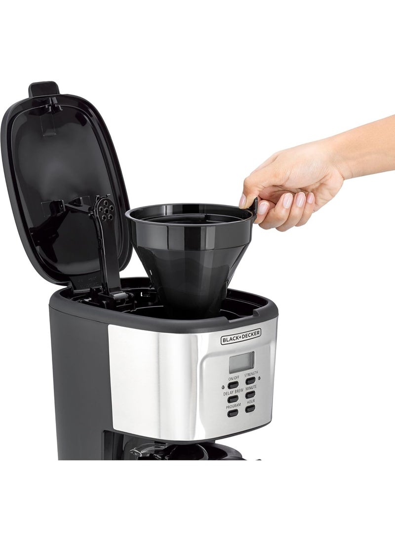 BLACK&DECKER 12-Cup Coffee Maker, 900W Programmable Drip Coffee Machine, 1.5L Glass Carafe, 24-Hour Timer, Keep Warm Function, LCD Display, Auto Shut-Off, Boil Dry Protection  - Image 2