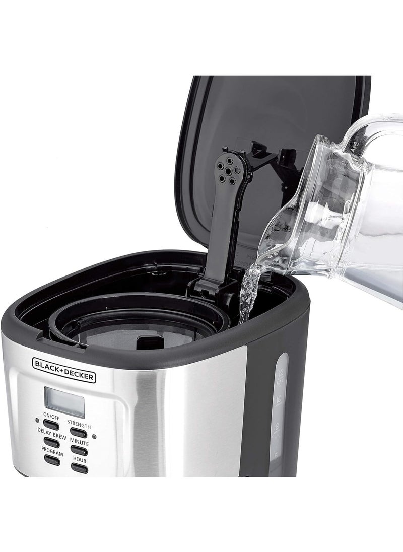 BLACK&DECKER 12-Cup Coffee Maker, 900W Programmable Drip Coffee Machine, 1.5L Glass Carafe, 24-Hour Timer, Keep Warm Function, LCD Display, Auto Shut-Off, Boil Dry Protection  - Image 3