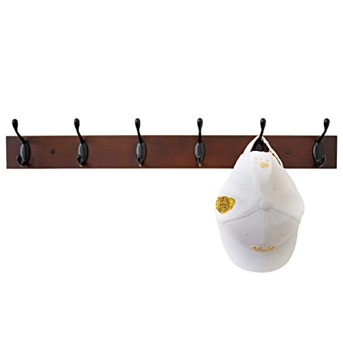 ROOREVO Coat Rack Wall Mount - 24 Inch with 6 Coat Hooks, Wall hat Hanger, Coat Racks, Walnut, Pack of 2 - Image 3