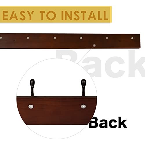 ROOREVO Coat Rack Wall Mount - 24 Inch with 6 Coat Hooks, Wall hat Hanger, Coat Racks, Walnut, Pack of 2 - Image 4