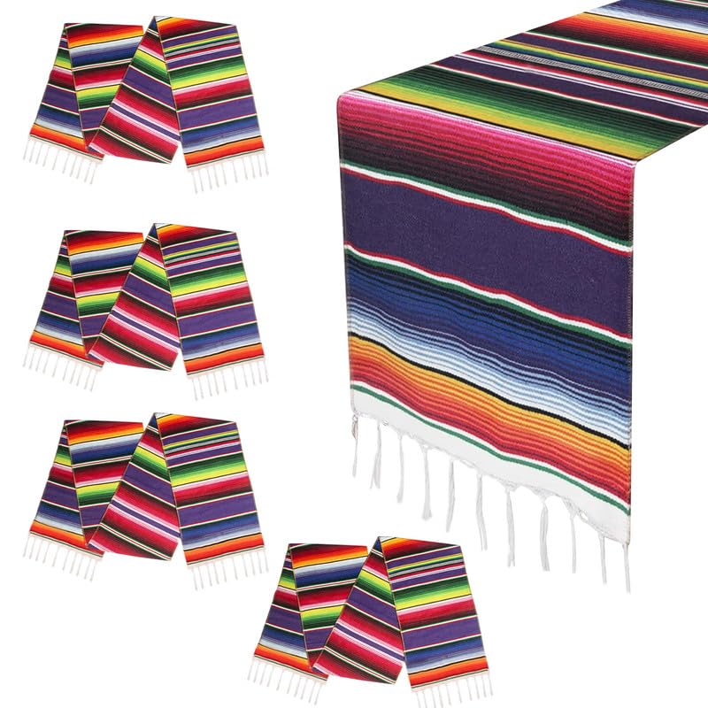 Mexican Table Runner for Cinco de Mayo Decorations 4 Pcs 14 x 108 Hand Woven Mexican Blanket Table Runner Fiesta Party Supplies Fringe Cotton Serape Table Runner for Mexican Party Wedding Decor
