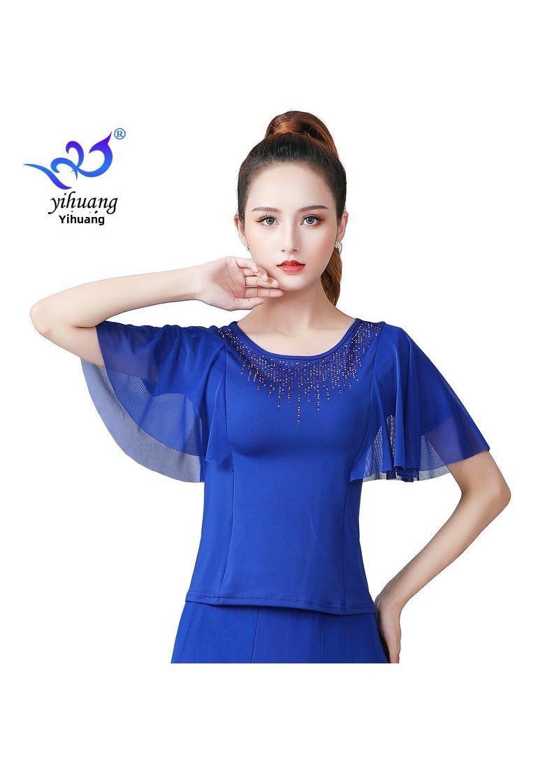 Generic New Sequin Dance Top Flared Sleeves Sapphire Blue