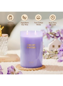 Goodpick Goodpick Wisteria Lavender Scented Candles, 22 oz Soy Candles, Candles for Home Scented, Large Jar Candle, Gifts for Women, Mom, Birthday, Friendship, Graduation, Purple, 2 Wicks Highly Scented  - Image 3