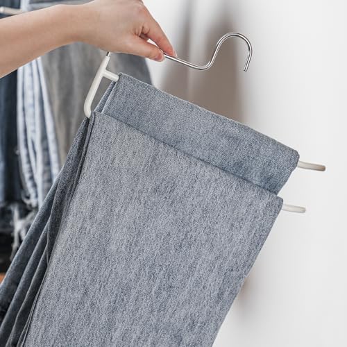 SHIMOYAMA Pants Hangers 5 Pack TrouserSlack Hangers Open Ended Double Rods Hanger SpaceSaving Clothes Hanger White