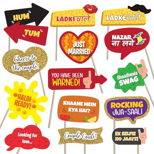 Crackles Witty and Creative 42 pc Haldi/Mehndi Decoration Sangeet/Mehandi Night Party Photo Props, Bollywood Dialogue Multi Colour, Wedding Decoration Items - Image 4