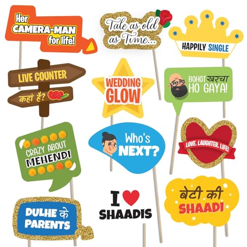 Crackles Witty and Creative 42 pc Haldi/Mehndi Decoration Sangeet/Mehandi Night Party Photo Props, Bollywood Dialogue Multi Colour, Wedding Decoration Items - Image 3