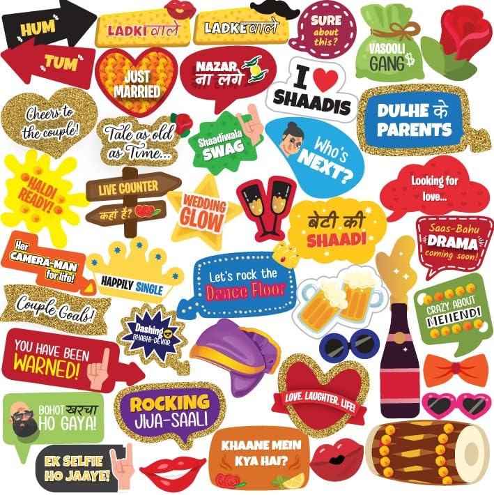 Crackles Witty and Creative 42 pc Haldi/Mehndi Decoration Sangeet/Mehandi Night Party Photo Props, Bollywood Dialogue Multi Colour, Wedding Decoration Items - Image 2