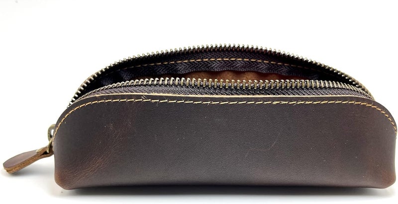 Craoopii Leather Pencil Case Pencil Bag Pouch With Zipper Pen Holders Handmade Genuine Leather For Men Women Students Businessmen And Artists Home Work Office. (Deep coffee) - Image 2