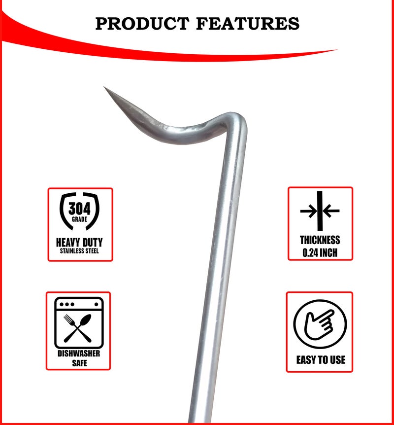 OC TRADE Food Flipper & Turners - Pigtail Flipper - 16 and 12 Inches BBQ Meat Turners - Long & Short 304 Stainless Steel Hook - Meat, Fish, Vegetable Cooking Set - BBQ Accessories - Barbecue Tongs - BBQ Fork - Image 2