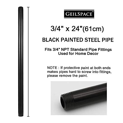 GeilSpace 6 Pack 3/4" × 24" Pre-Cut Black Metal Pipe, Industrial Steel Fits Standard Three Quarters Inch Black Threaded Pipes and Fittings - Vintage DIY Industrial Shelving (3/4" × 24") - Image 2